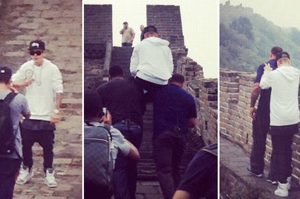 Justin Bieber carried up Great Wall of China by bodyguards