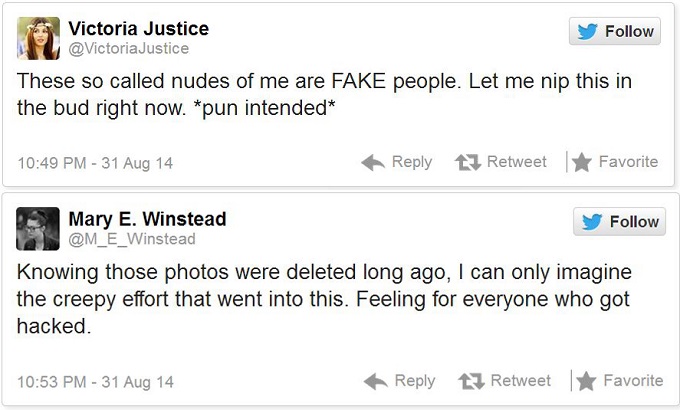 Victoria Justice and Mary Winstead react to nude photo hacks