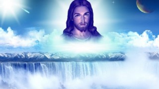 Jesus clouds and waterfall