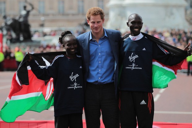 Prince Harry walked with Keitany and Kipsang ran and won a 2012 marathon in London