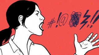 Woman speaking in gibberish symbols language