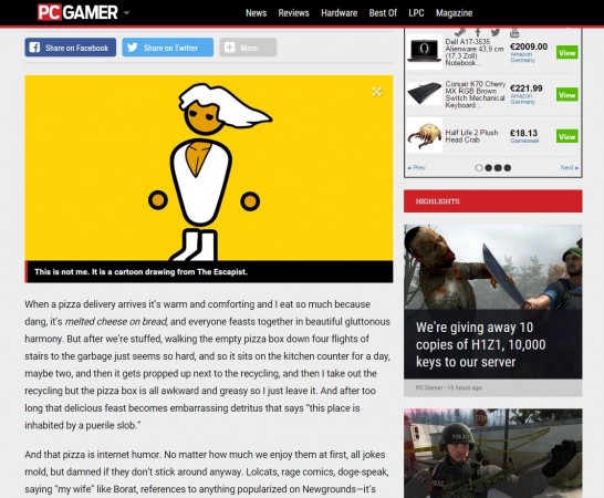 Screen grab of PC Gamer's article on PCMR subreddit