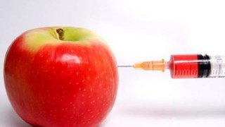 Syringe and apple