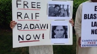 Pictured is a supporter of Badawi's