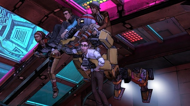 Rhys, Fiona and Loaderbot from Tales from the Borderlands Episode 3