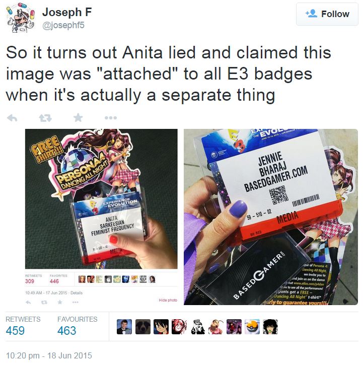 Sarkeesian dishonest about Dancing all Night badge