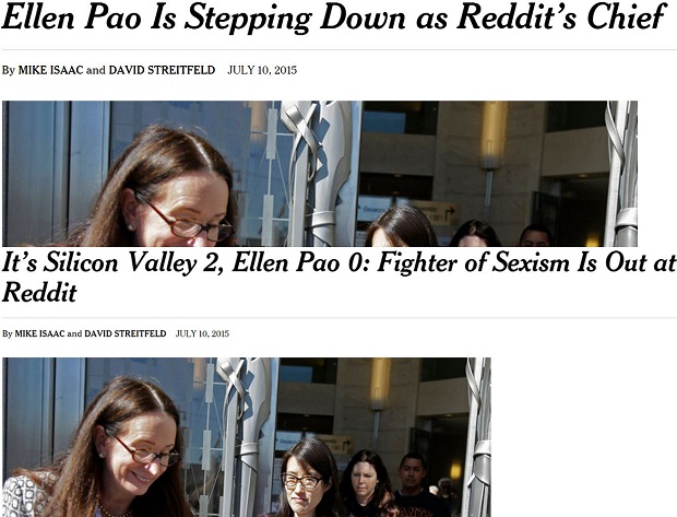 Ellen Pao NYT article original versus modified